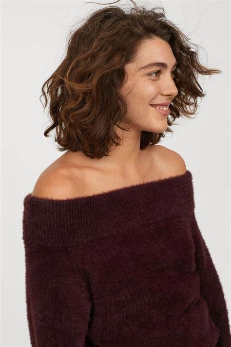 Off The Shoulder Sweater Plum Ladies Handm Us Bob Hairstyles
