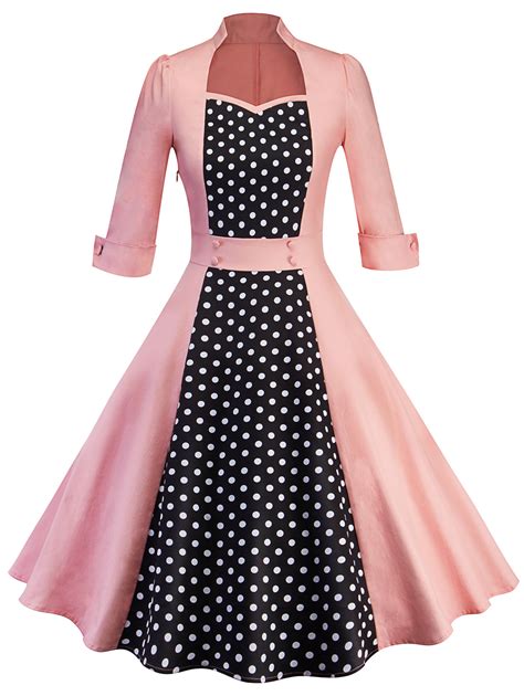 Fashion Polka Dot Print Women Vintage Dress 1960s Audrey Hepburn Retro