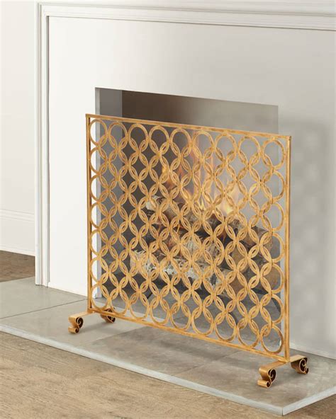 Antiqued Gold Double Circle Design Fireplace Screen Neiman Marcus