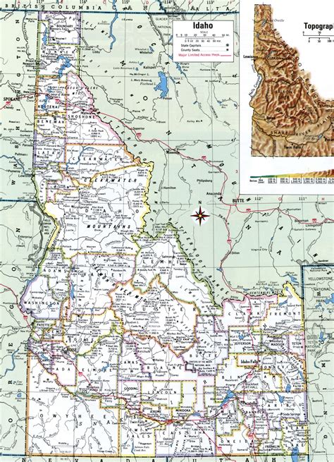 Boundary County Idaho Mapa Polityczna Physische Karte Vector Map