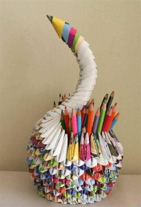 This Diy Recycled Paper Swan Pen Holder Is Made Out Of Old Magazines