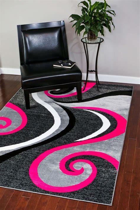 Gray Pink Abstract Swirls Contemporary Area Rugs Rugs On Carpet