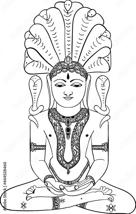 Indian Jainism God Lord Parshwanath Black And White Line Art Clip Art