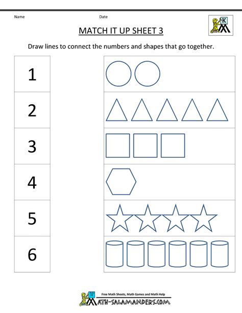 Kindergarten Math Matching Worksheets