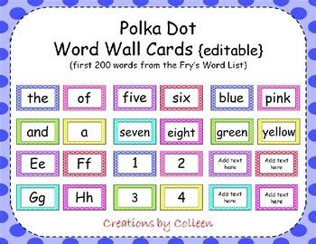 Fry frequency words are an updated version of the dolch word list increasing the list from 220 words (dolch) to 1000 words (fry). Fry's Word List Word Wall Cards in Polka Dots {editable ...