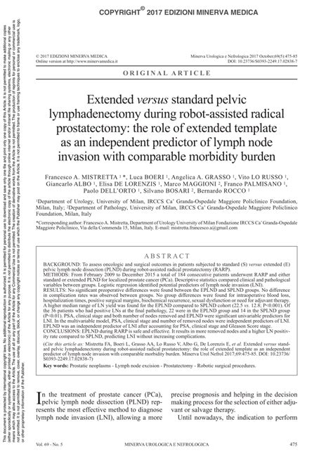 Pdf The Extension Of Pelvic Lymphadenectomy During Robot Assisted