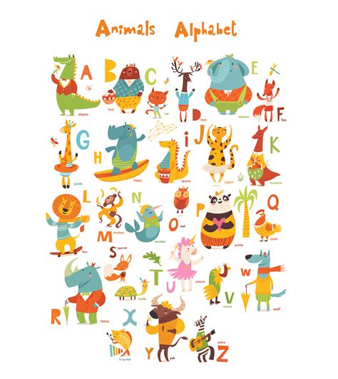 Cute Animals Alphabet In Cartoon Flat Style Behance
