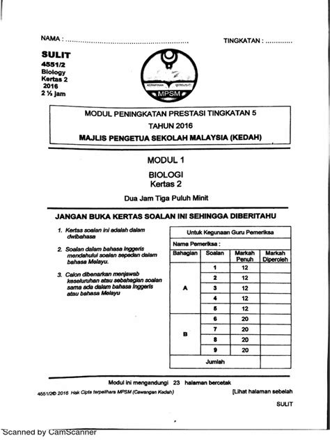 Tujuh bulan tujuh purnama istana siap dengan alatnya; Soalan Biologi Spm 2016 Kertas 2