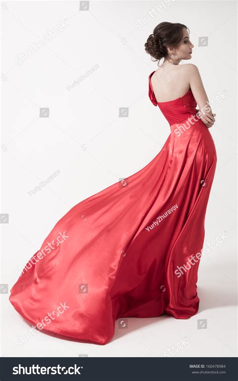 Young Beauty Woman Fluttering Red Dress Stock Photo 160478984