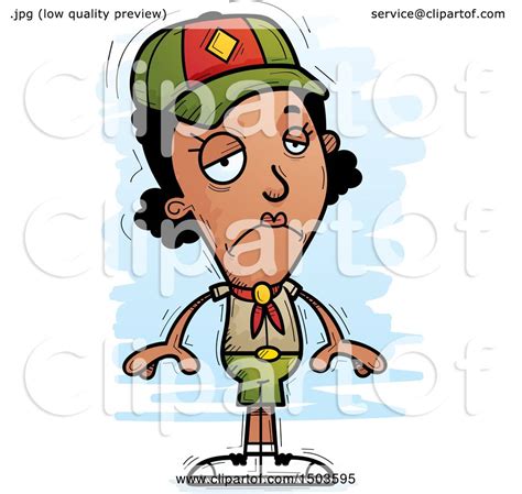Clipart Of A Sad Black Female Scout Royalty Free Vector Illustration