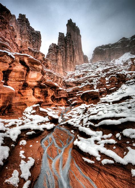 Fisher Towers Spring Snow Near Moab Utah Vacation