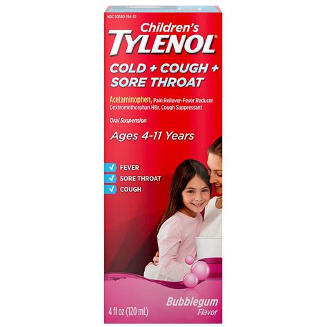 Childrens Tylenol Cold Cough And Sore Throat Bubble Gum Walgreens