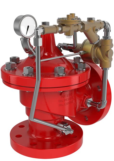 The valve is set to open at a preset pressure. CLA-VAL 50B/2050B-4KG1 : Fire Protection Pressure Relief ...