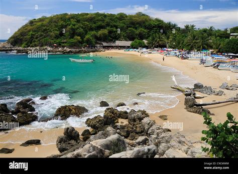 Mexico Oaxaca Puerto Escondido View Onto Playa Manzanillo Beach With