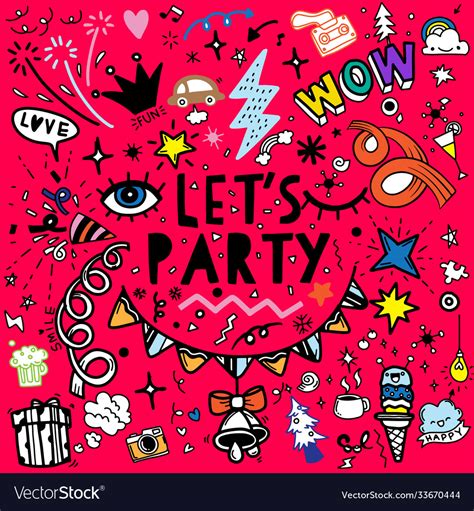 Set Party Hand Drawn Doodle Sketch Line Party Vector Image