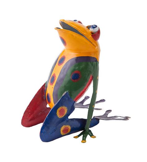 Handcrafted Colorful Metal Yoga Frog Sculptures Wind And Weather