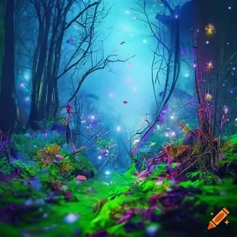 Image Of A Magical Forest With Colorful Mushrooms And Flowers On Craiyon