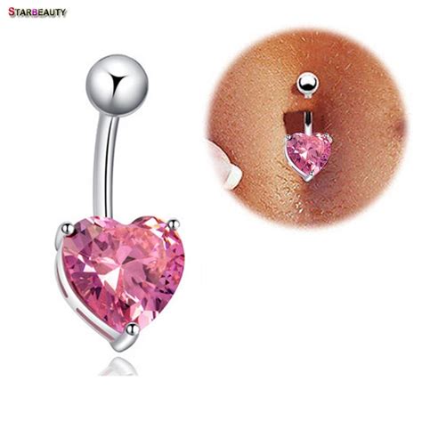Cool White Devil Heart Navel Piercing Ombligo Navel Ring Pink Zircon Belly Piercing Nombril
