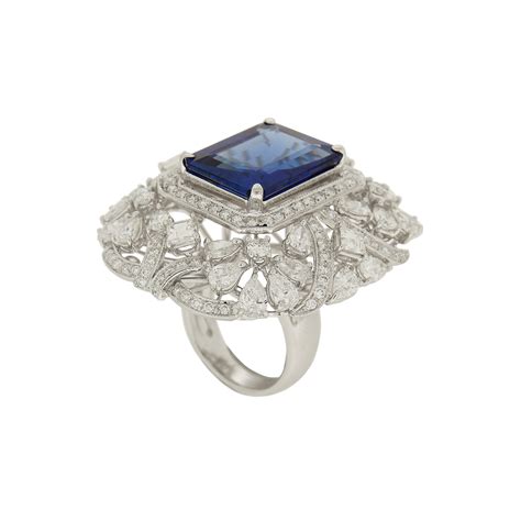 Rectangle Tanzanite and Diamonds White Gold Ring - JeweLuxe World - World's Best Curation Of ...
