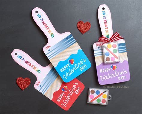 Art Valentines Cute Paintbrush Valentine S Day Cards Tiny Paint Palette