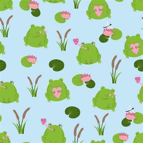 Premium Vector Seamless Pattern With Cartoon Cute Frogs And Water