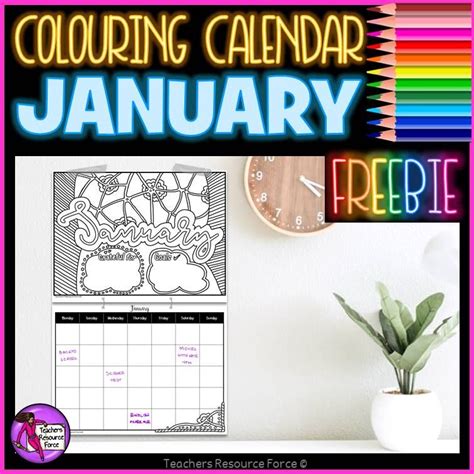 Free Colouring Calendar For January Coloring Calendar Free Coloring