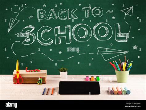 Back To School Blackboard And Student Desk Stock Photo Alamy