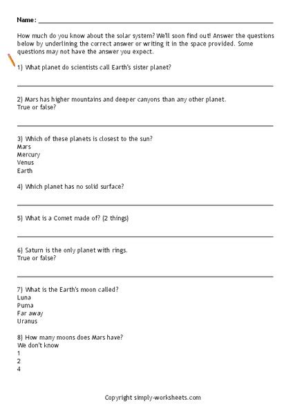 Solar System Quiz Lesson Plan For 2nd 4th Grade Lesson