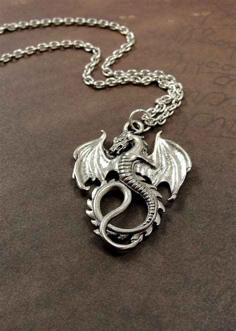 Dragon Necklace Silver Plated Dragon Charm On By Treasuredcharms