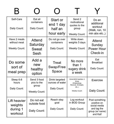 The Booty Bunch Bingo Card