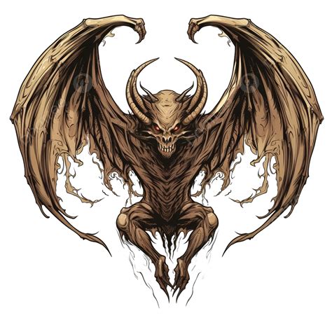 Dark Horned Demon With Wings As Colored Scary Halloween Illustration