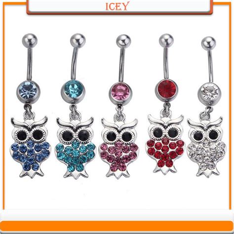 1pc Owl Belly Ring Rhinestones Navel Stud Inlaid Crystal Belly Navel