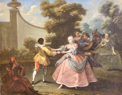 Unknown Th CENTURY FRENCH ROCOCO OIL ON WOOD PANEL ELEGANT FIGURES IN PARKLAND At StDibs