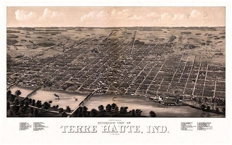 Historic Map Of Terre Haute Indiana 1880 Vigo County Birds Eye View