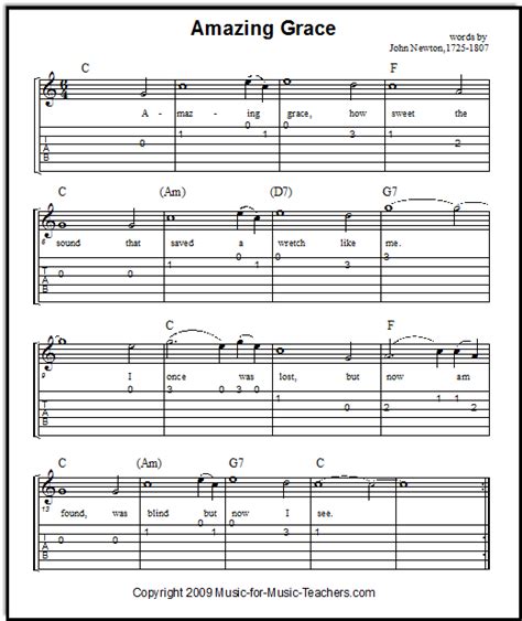Amazing Grace Hymn For Guitar With Easy Tabs Lead Sheets Too