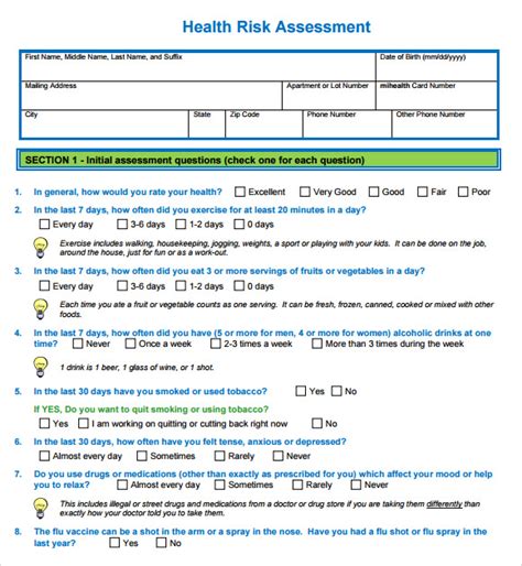 Sample Health Risk Assessment Questionnaire The Document Template