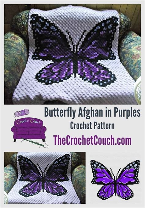 Butterfly In Purples Afghan C2c Crochet Pattern Crochet Butterfly