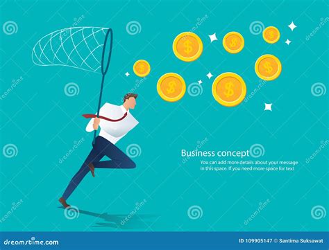 Businessman Trying To Catch Money Business Concept Stock Vector