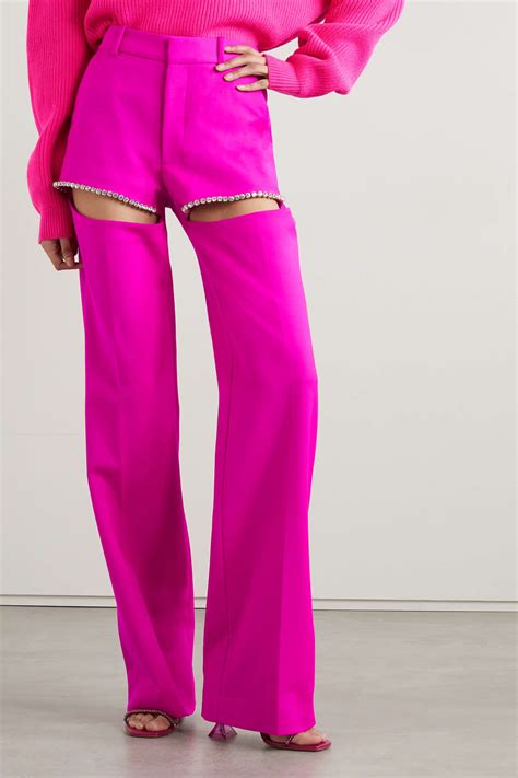 Fuchsia Crystal Embellished Neon Stretch Wool Straight Leg Pants Area Net A Porter