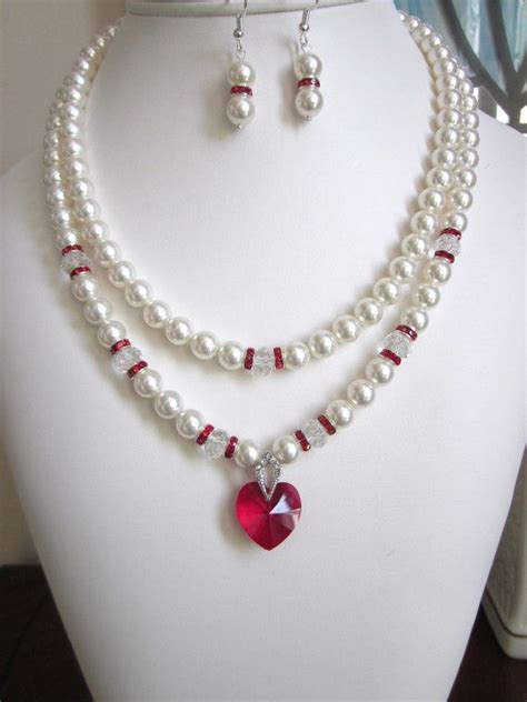 2 Strand Pearl Necklace Swarovski Pearls And Crystal Heart Etsy In