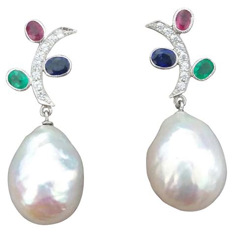 Multi Stone And Diamond Tutti Frutti Earrings Art Deco For Sale At