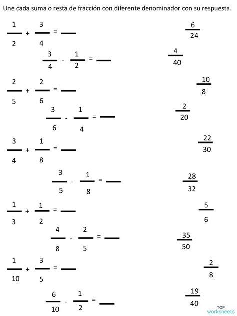 Sumas Y Restas De Fracciones Ficha Para Imprimir Topworksheets