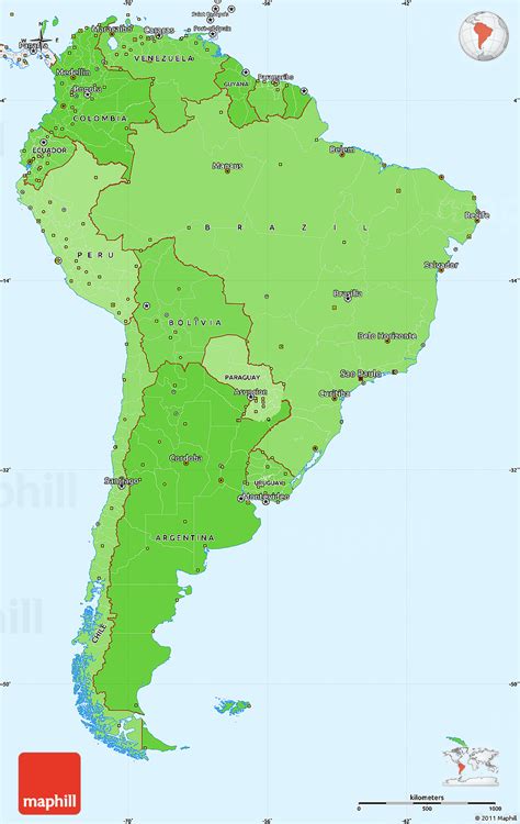 Political Shades Simple Map Of South America Single Color Outside