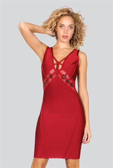 Red And Balck Color Ladies Hl Bandage Dress Sexy Sleeveless Bodycon