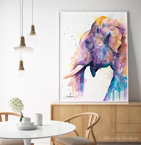 Asian Elephant Head Watercolor Painting Print By Slaveika Aladjova Art