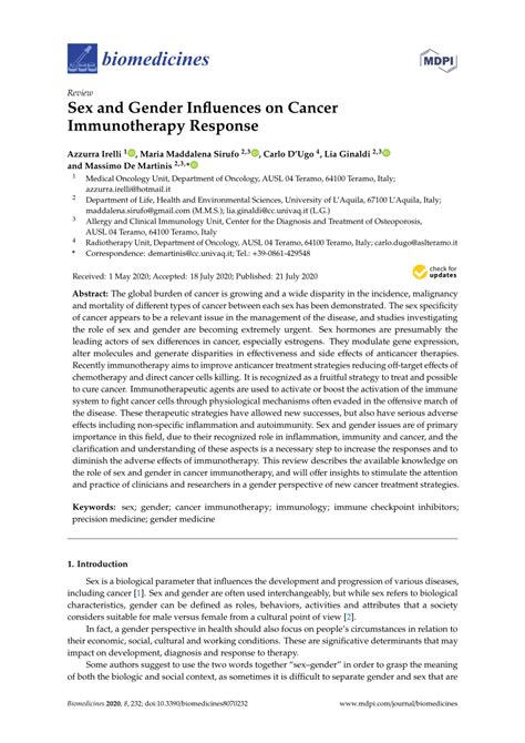 Pdf Sex And Gender Influences On Cancer Immunotherapy Response