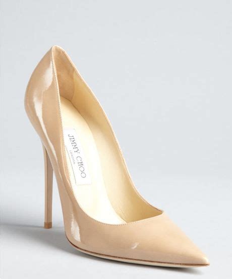 Jimmy Choo Nude Patent Leather Anouk Pointed Toe Stilettos In Beige
