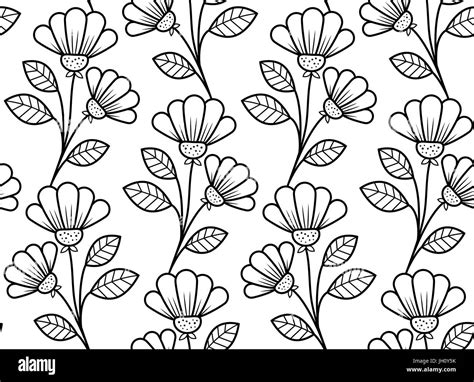 Botanical Seamless Pattern Hand Drawn Vector Flowers In Black And