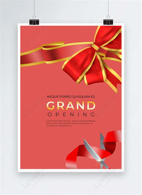 Grand Opening Ribbon Cutting Brick Red Poster Background Template Image