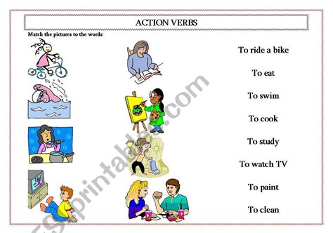 Action Verbs Matching Esl Worksheet By Mari365